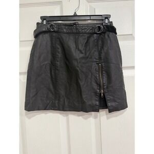 Free People Black Faux Leather Belted Mini‎ Skirt Size 2 Moto Style